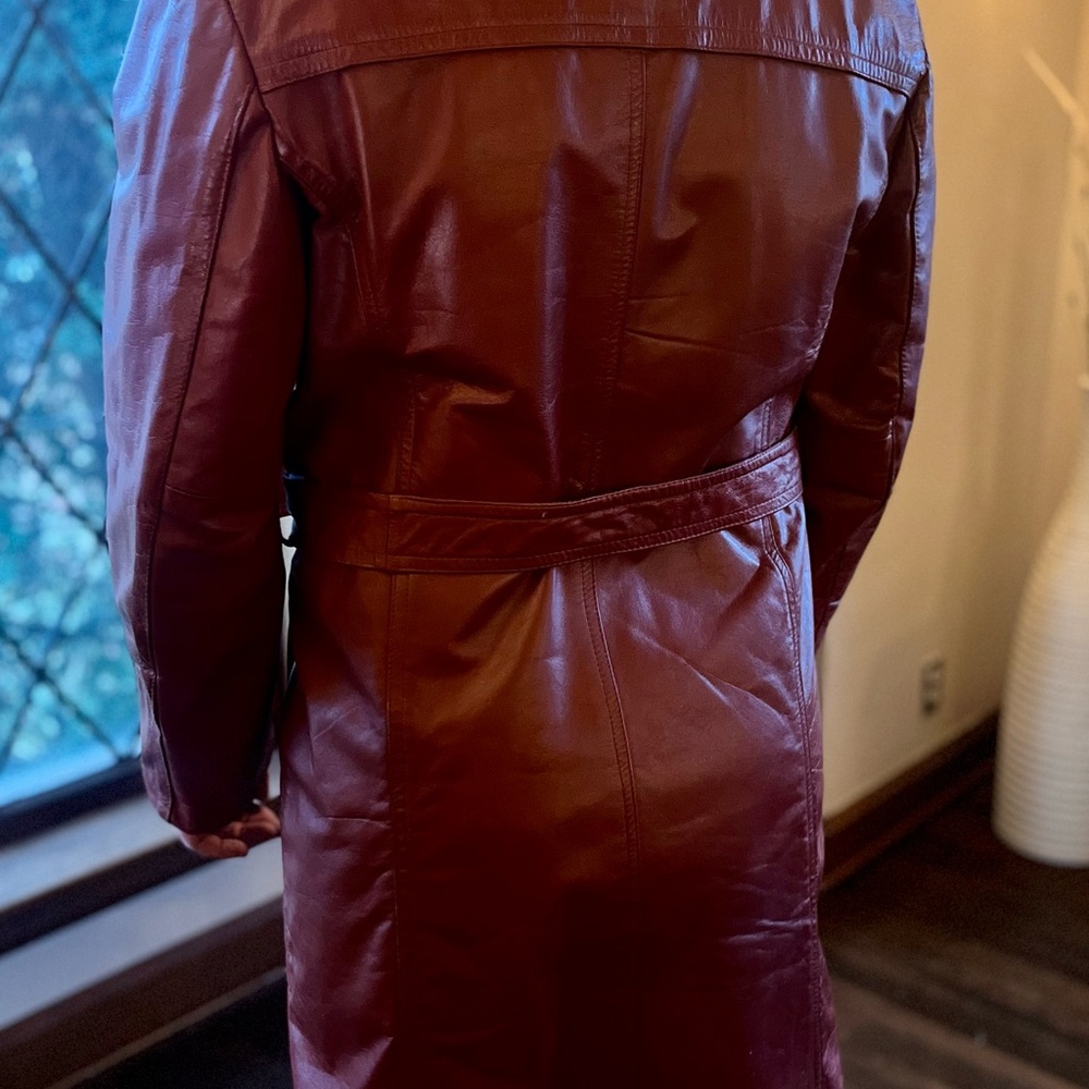 Sears Brown Leather Trench Coat - Picture 9 of 10